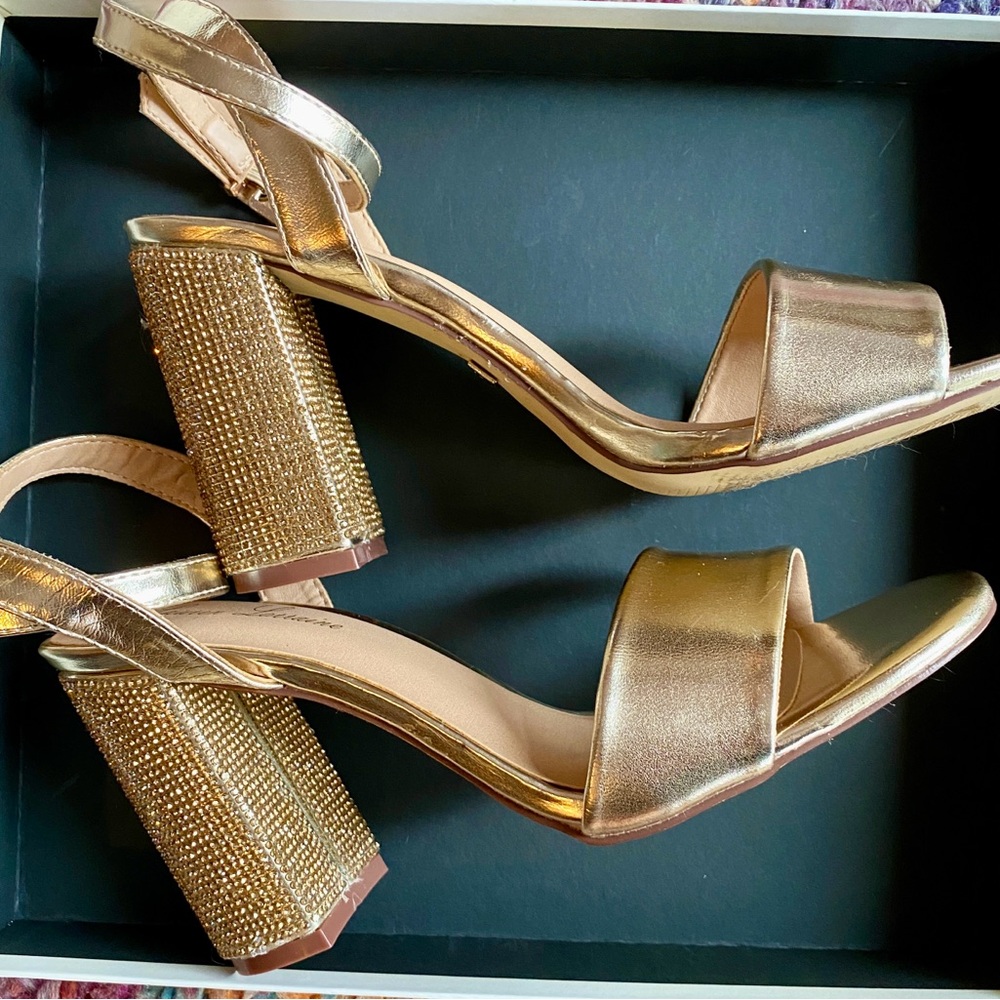 Vegan gold glam shoes by Lauren Lorraine. Size 10 .